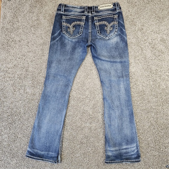 Rock Revival Nancy Boot Cut Mid Rise Jeans Womens 28 Denim Distressed 32x32 - Picture 4 of 13